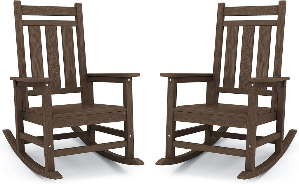 KINGYES Oversized Outdoor Rocking Chair Set of 2, All-Weather Patio Rocking Chairs for Porch, HDPE Outdoor Patio Rockers with High Back & Wide Seat for Garden, Lawn, Coffee