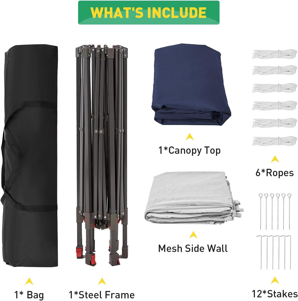 13'x13' Pop Up Gazebo with Mosquito Netting, Canopy Tent with Portable Carry Bag, Outdoor Gazebo for Backyard & Patio Furniture, Double-Layer Outdoor Pergola for Lawn, Garden, Blue