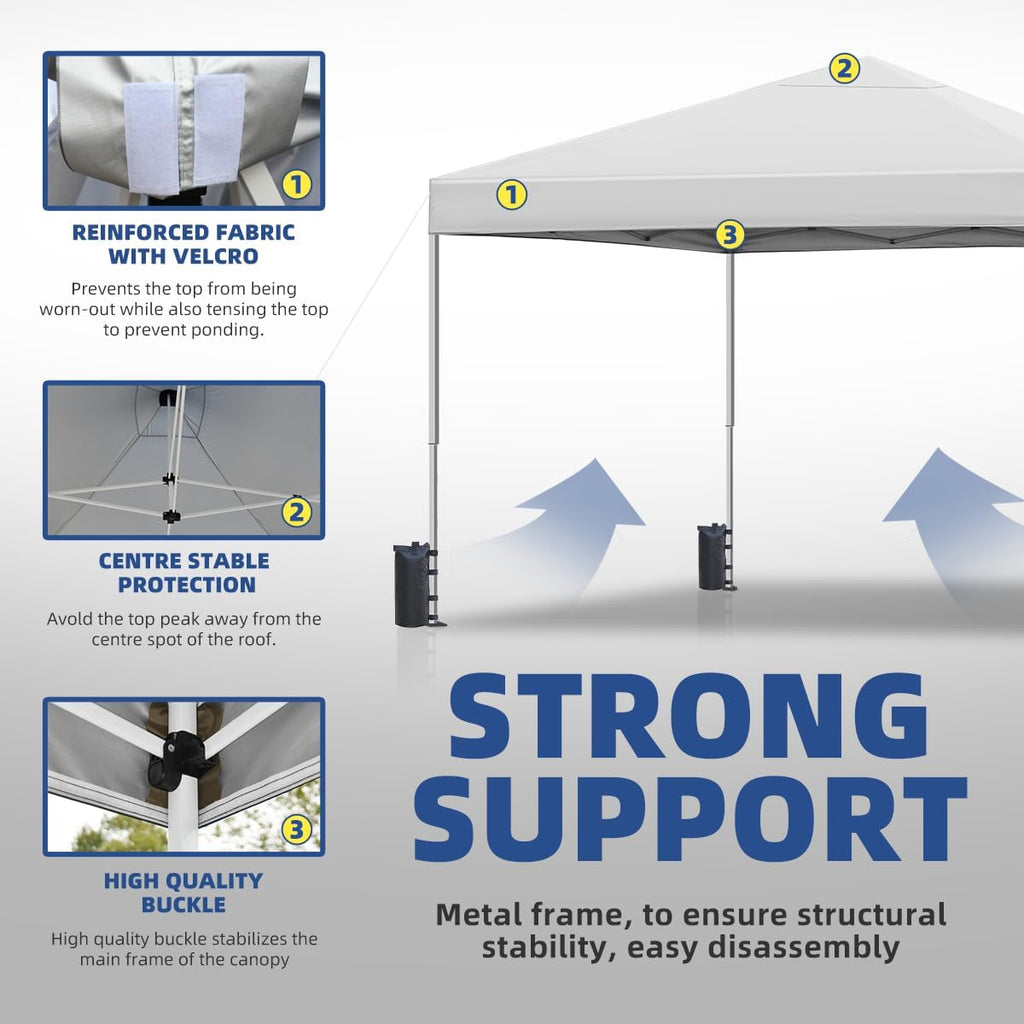 10x10ft Pop Up Canopy Tent Instant Shelter, Portable Outdoor Sun Shade with Silver Coated UPF 50+ Waterproof Top, 3-Height Adjustable Frame for Camping, Parties, Events (White)