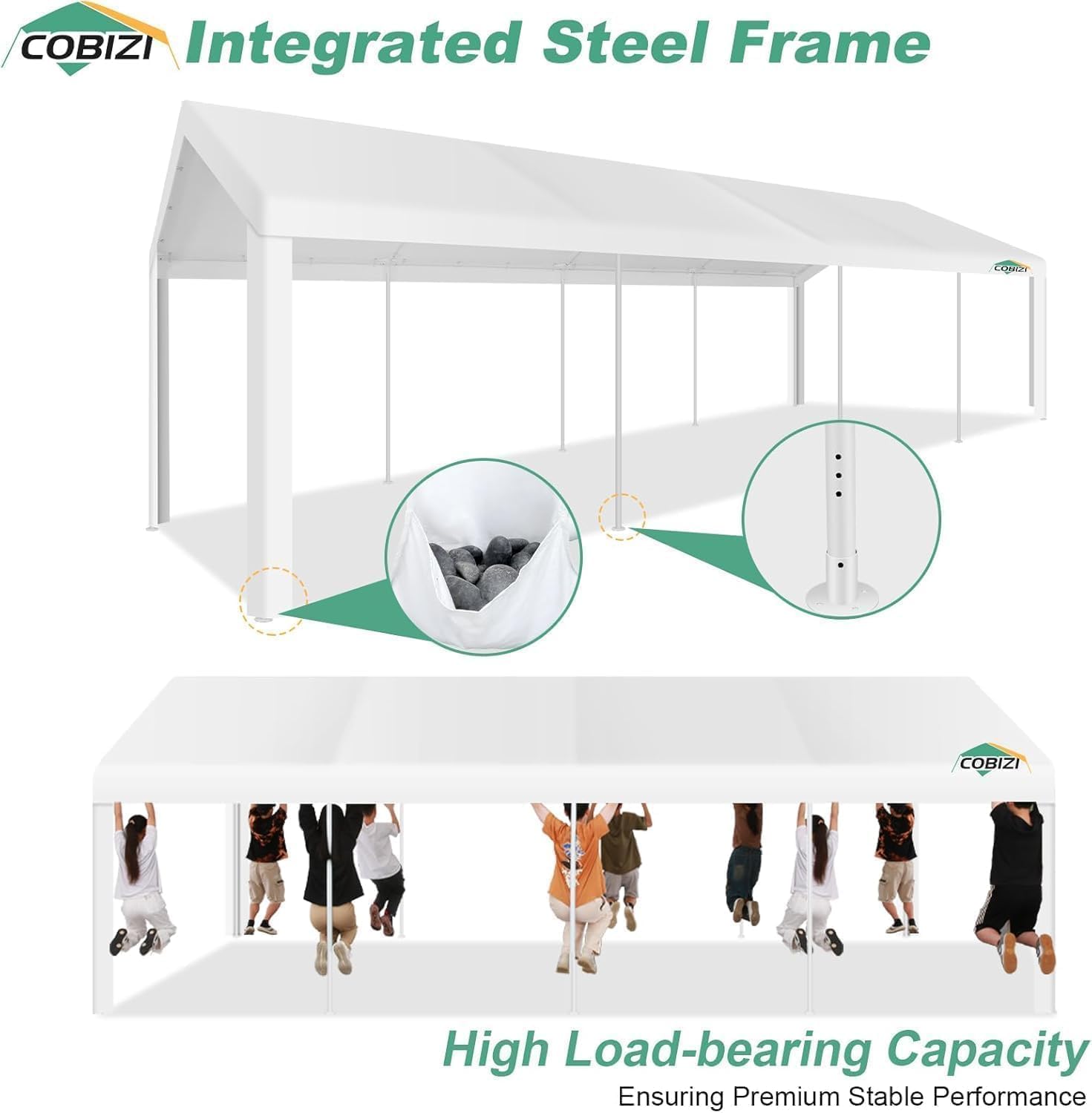 COBIZI 10x30 Heavy Duty Party Tent Outdoor Waterproof Canopy with 8 Church Windows & 8 Sidewalls, Built-in Sandbag, White Powder Coating Commercial Event Shelter Tents for Parties Wedding BBQ Patio