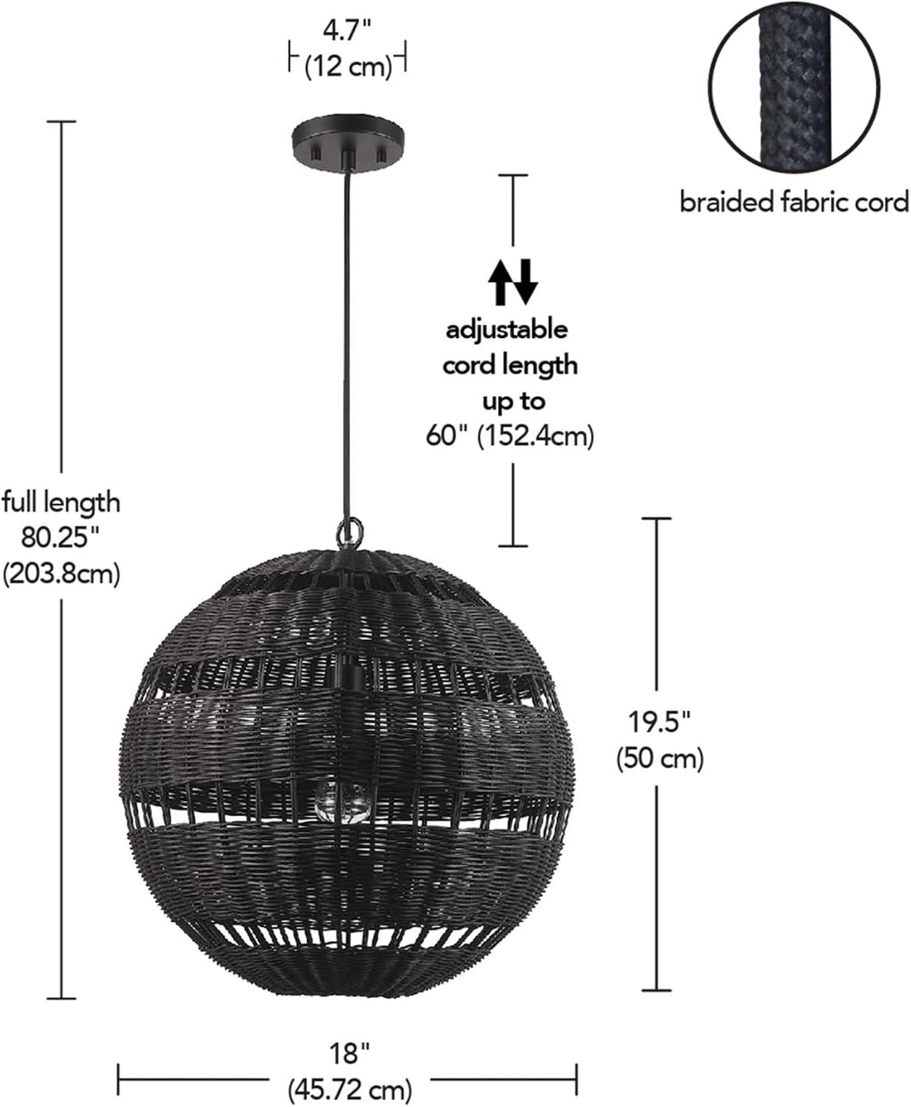 Globe Electric Novogratz x 65838 Beth 1-Light Pendant Lighting, Matte Black, Bulb Not Included