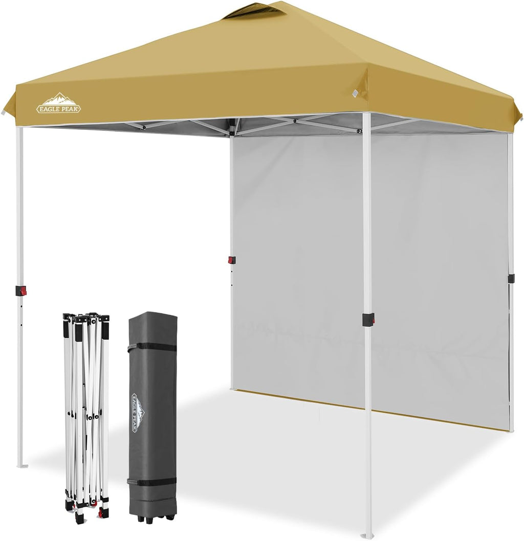 EAGLE PEAK Commercial Canopy 6.6x6.6 Pop Up Canopy Tent with 1 Sidewall, Easy Setup Heavy Duty Instant Event Shelter for Vendors & Markets, Outdoor Sun Shade, Beige