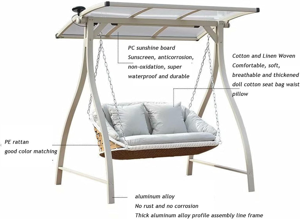 Garden Porch Swing Outdoor Swing Chair Solar cast Aluminum Hanging Chair Rocking Chair Swing Bed Suitable for Garden Poolside (
