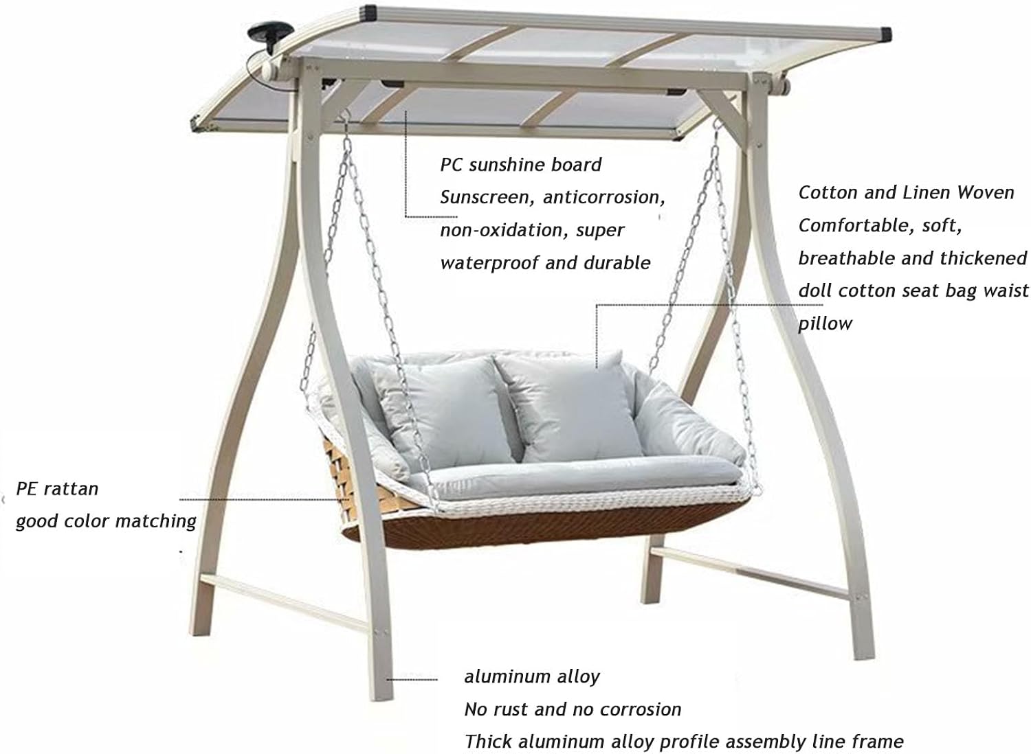 Garden Porch Swing Outdoor Swing Chair Solar cast Aluminum Hanging Chair Rocking Chair Swing Bed Suitable for Garden Poolside (