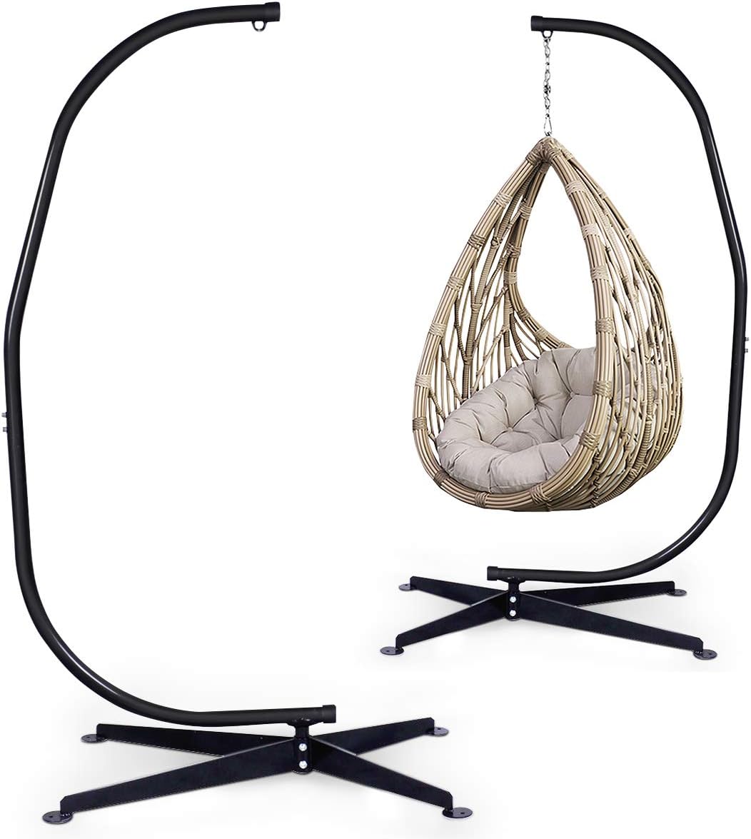 Giantex Hammock Chair Stand Only, Heavy Duty Steel C-Stand for Hanging Chair, 360° Rotation Egg Chair Stand W/Carabiner, 2' Diameter Steel Pipe, 81.5' H Stand for Swing Chair Outdoor Indoor