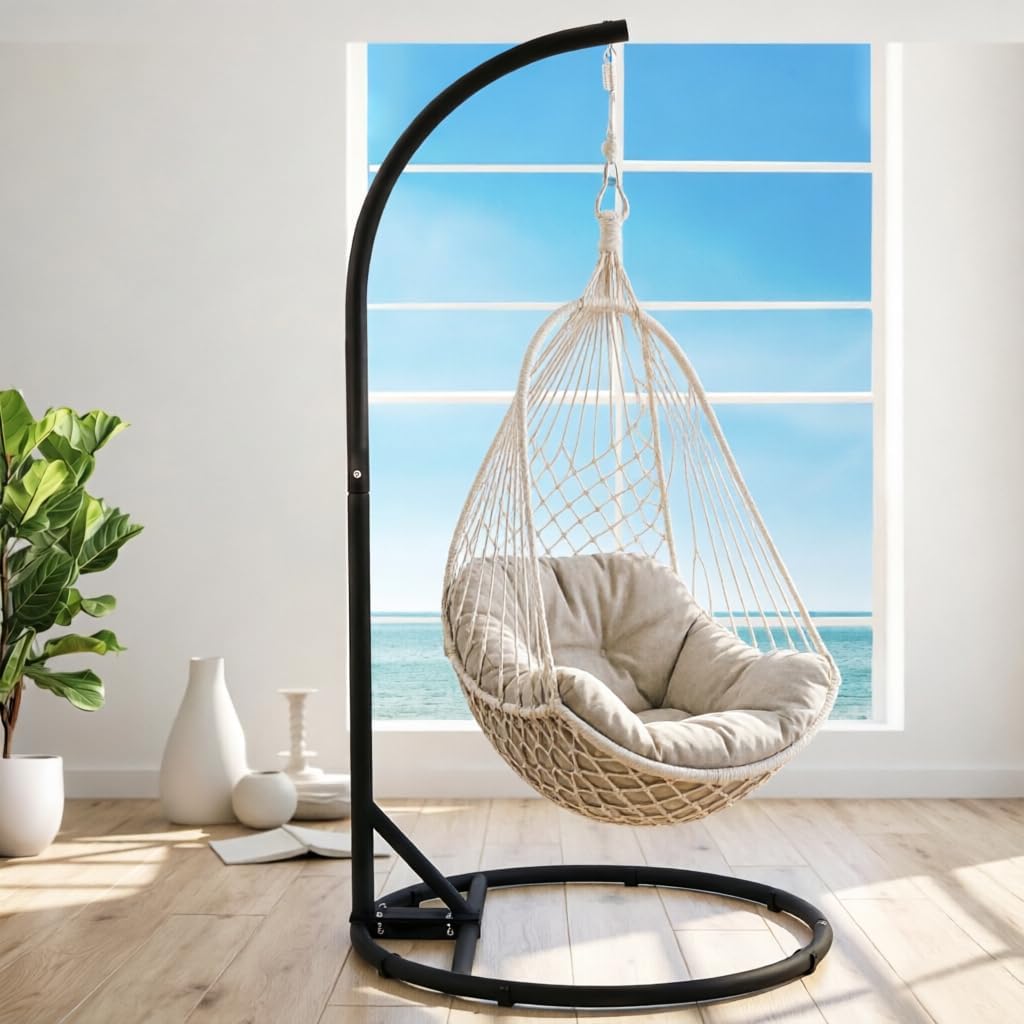 Solid O-Type Swing Hanging Stand, Hammock Chair Stand, Stand 360 Degree Rotation Porch Swing Frame with Carabiner(Only Frame)(Black)