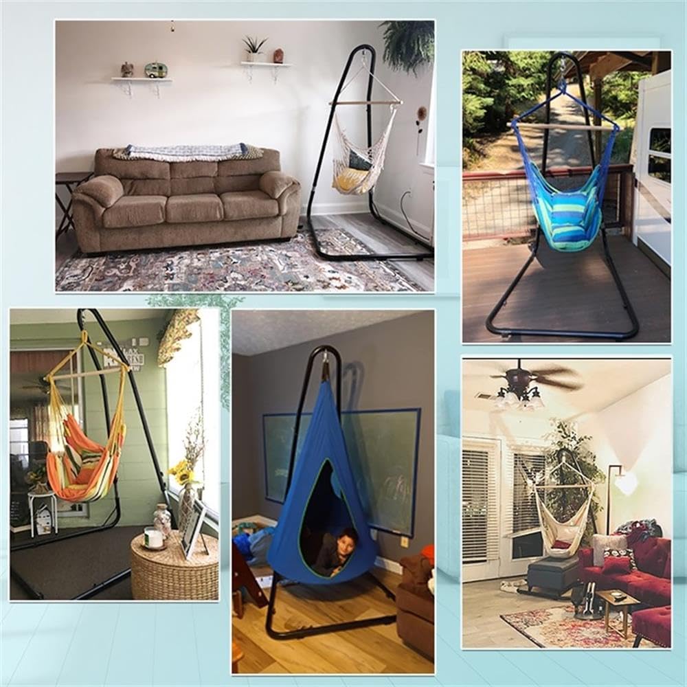 Pemberly Row Adjustable Hammock Chair Stand, 77-93 in, Steel Frame, Black Finish, Anti-Slip Footpads, Supports 330 Lbs, Lightweight Portable Design for Patio, Porch, Backyard