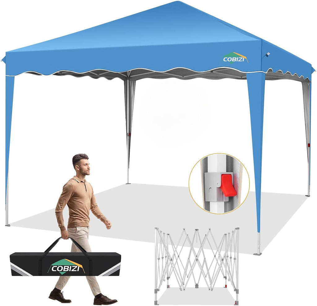 COBIZI 10x20 Heavy Duty Pop up Canopy Tent with 6 sidewalls Easy Up Commercial Outdoor Wedding Party Tents for Parties All Season Wind & Waterproof Gazebo Roller Bag, Sky Blue(Frame Thickened)