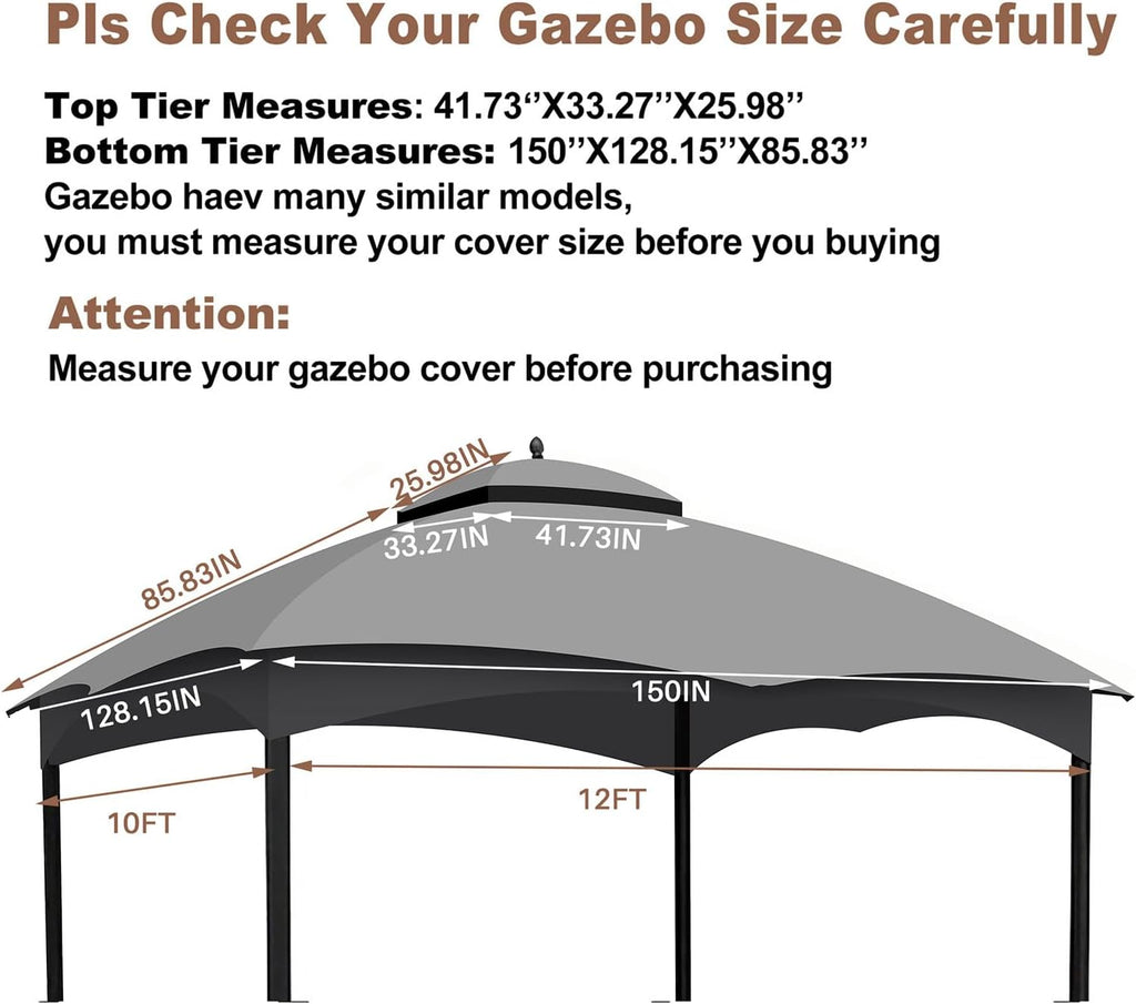 Replacement Canopy Top for Lowe's Allen Roth High Performance Ripstop Heavy Duty Gazebo Roof Gazebo Top with Air Vent 10X12 Gazebo Cover,Gray