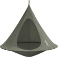 Double Cacoon Hanging Chair for Two – Cozy Indoor/Outdoor Hammock with Polyester Canvas, 440 lb Capacity, Includes 18ft Rope & Carabiner (Khaki)
