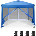 PHI VILLA 10' x 10' Pop Up Canopy Tent with Netting, Instant Gazebo, Ez up Screen Party Tent House Room with Carry Bag, Height Adjustable, for Outdoor, Garden, Blue