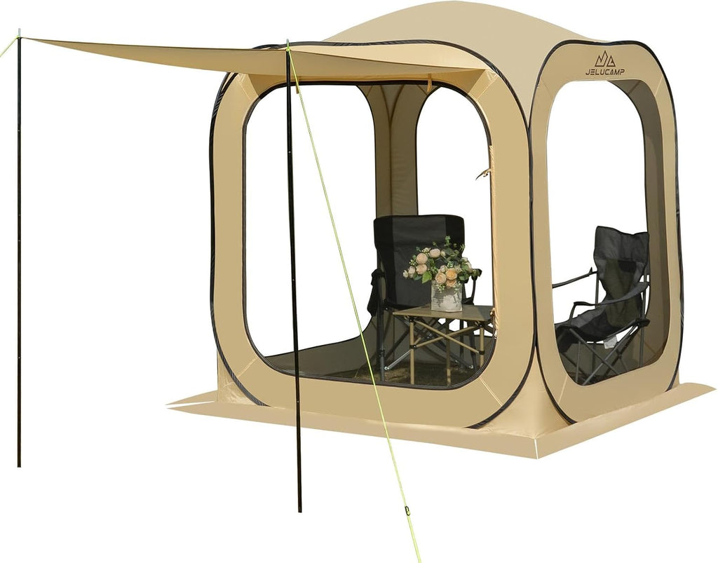 JELUCAMP 6x6 FT Pop Up Screen House Tent - Instant Screened Gazebo Canopy with Mosquito Net, Portable Backyard Tent for 4-6 People, Easy Setup Patio Shelter for Camping, BBQ, Sports & Outdoor