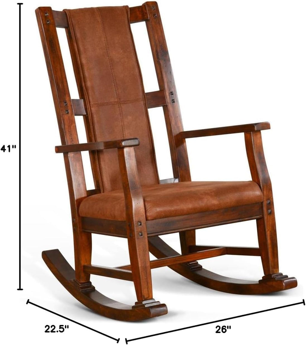 Pemberly Row Mahogany Rocking Chair with Cushioned Seat and Back, Studded Accents, Smooth Rocking Motion, Dark Chocolate