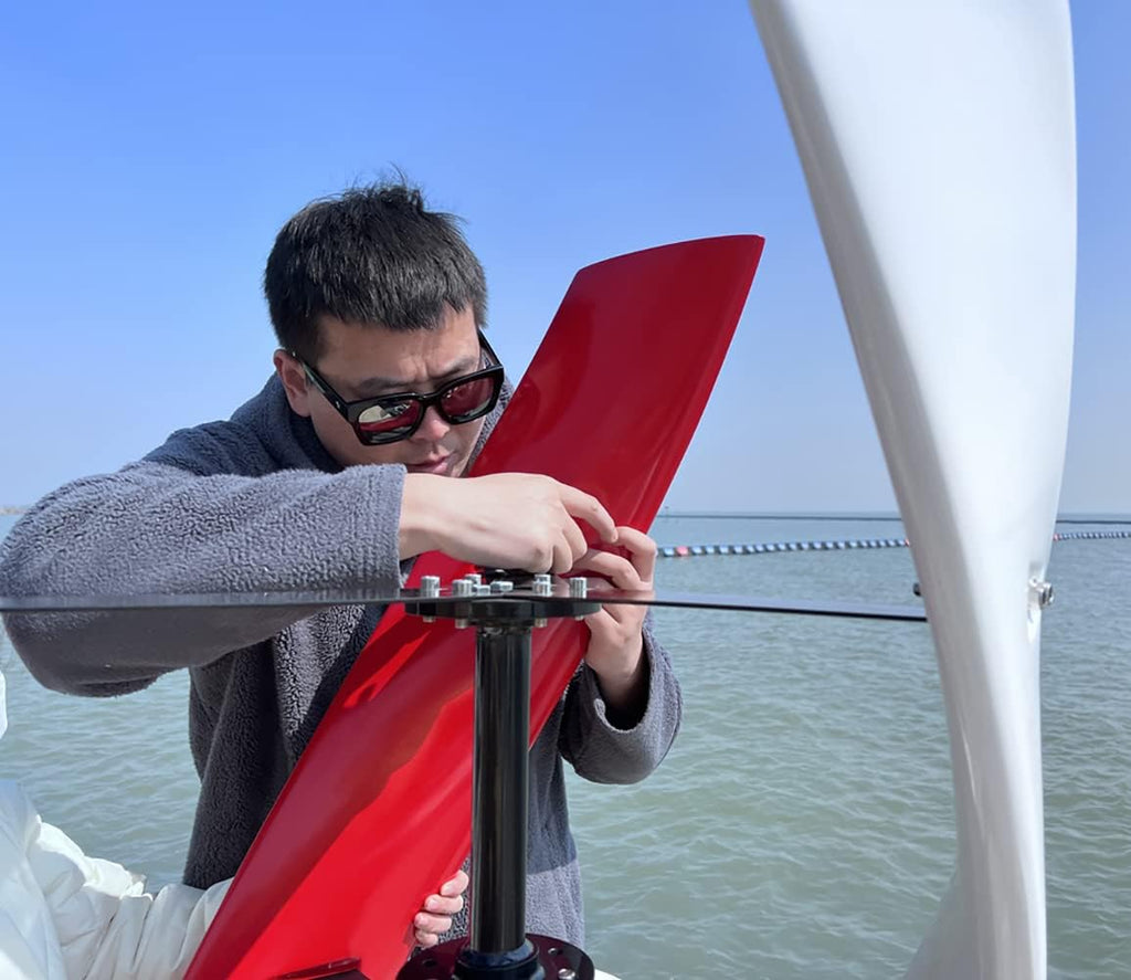 1000W 12V Wind Turbine Generator VAWT 3 Blades Vertical Axis Wind Turbine Kit 1KW Wind Power Generator with MPPT Controller for Home Industrial Camping Boat Use
