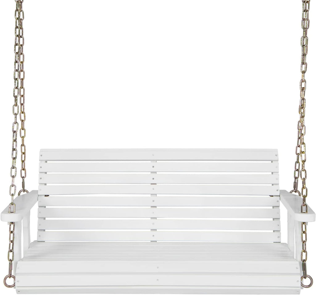 Giantex Wooden Porch Swing 2 Seat - Outdoor Swinging Chairs with Hanging Chains, 600 lbs Weight Capacity, 4 FT Finished Fir Wood Bench Swing for Patio, Outside, Garden, Lawn, Backyard (White)