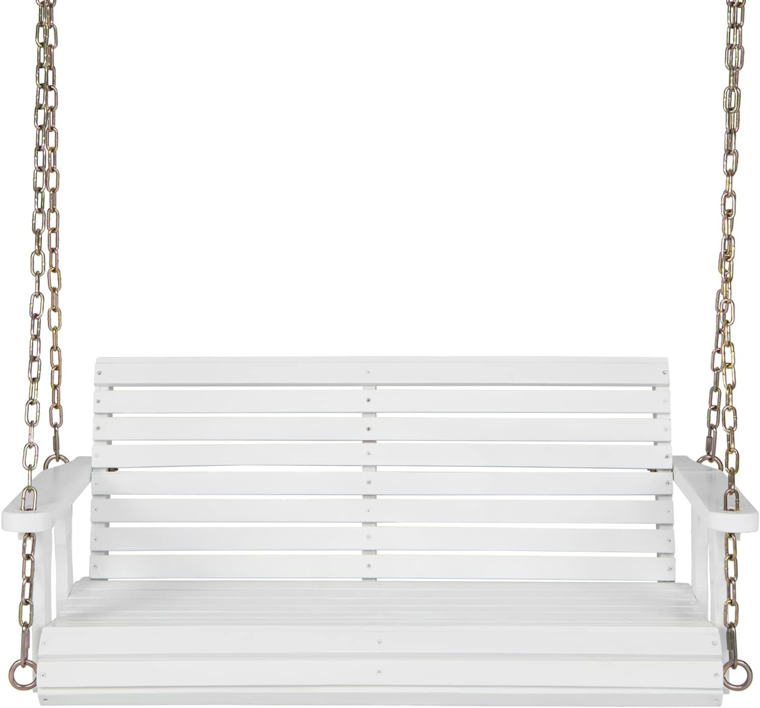 Giantex Wooden Porch Swing 2 Seat - Outdoor Swinging Chairs with Hanging Chains, 600 lbs Weight Capacity, 4 FT Finished Fir Wood Bench Swing for Patio, Outside, Garden, Lawn, Backyard (White)