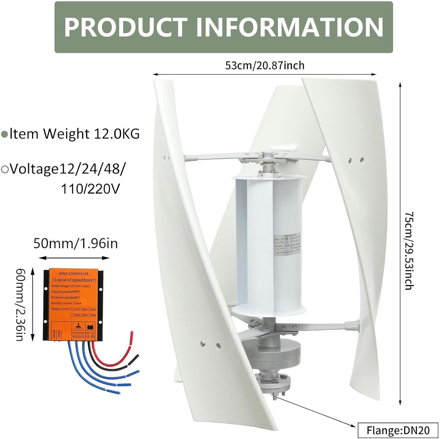 Vertical Wind Turbine Generator for Home 1500W 12V 24V 48V with MPPT Low Noise, energy efficient wind power for Farm Garden for Marine,RV,Home,Windmill Generator color-220V