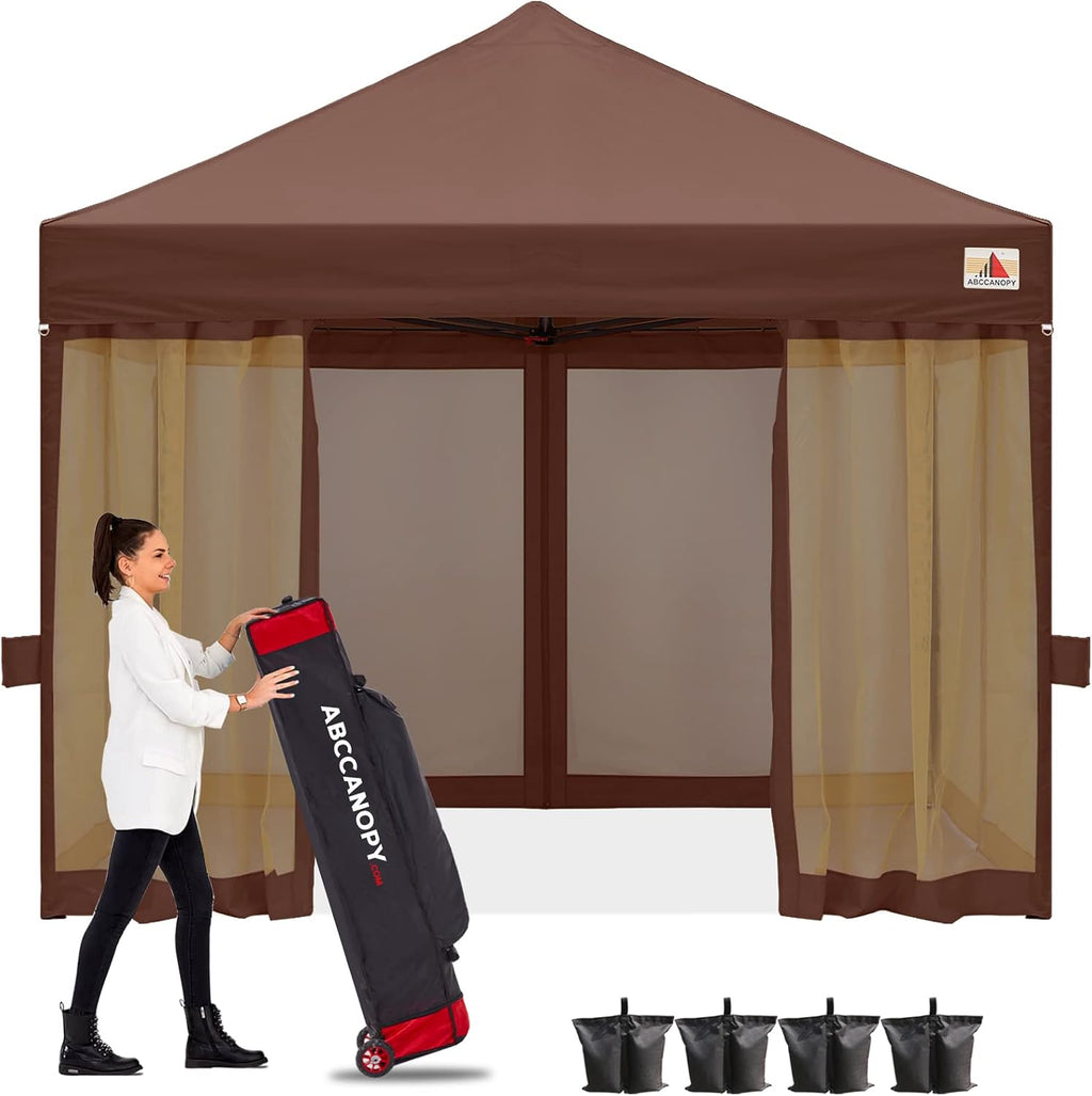 ABCCANOPY 10x10 Easy Pop Up Gazebo Canopy Tent Instant Outdoor Screen House with Netting Walls, Brown