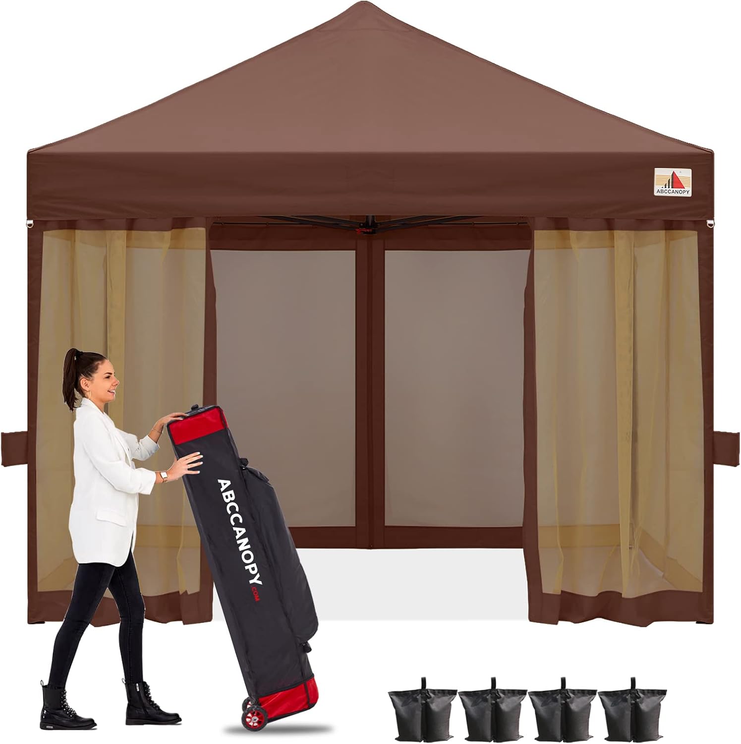 ABCCANOPY 10x10 Easy Pop Up Gazebo Canopy Tent Instant Outdoor Screen House with Netting Walls, Brown