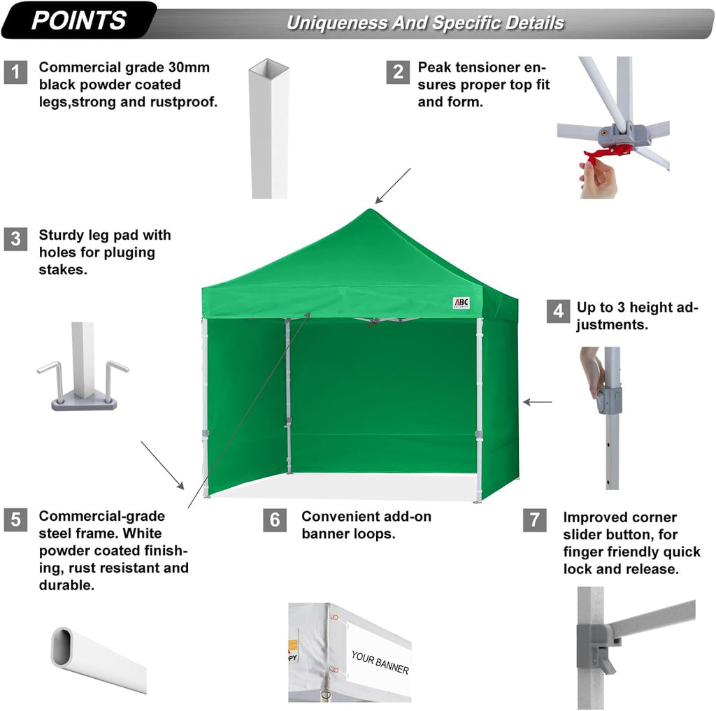 ABCCANOPY Easy Pop Up Canopy Tent with Sidewalls 10x10 Commercial -Series