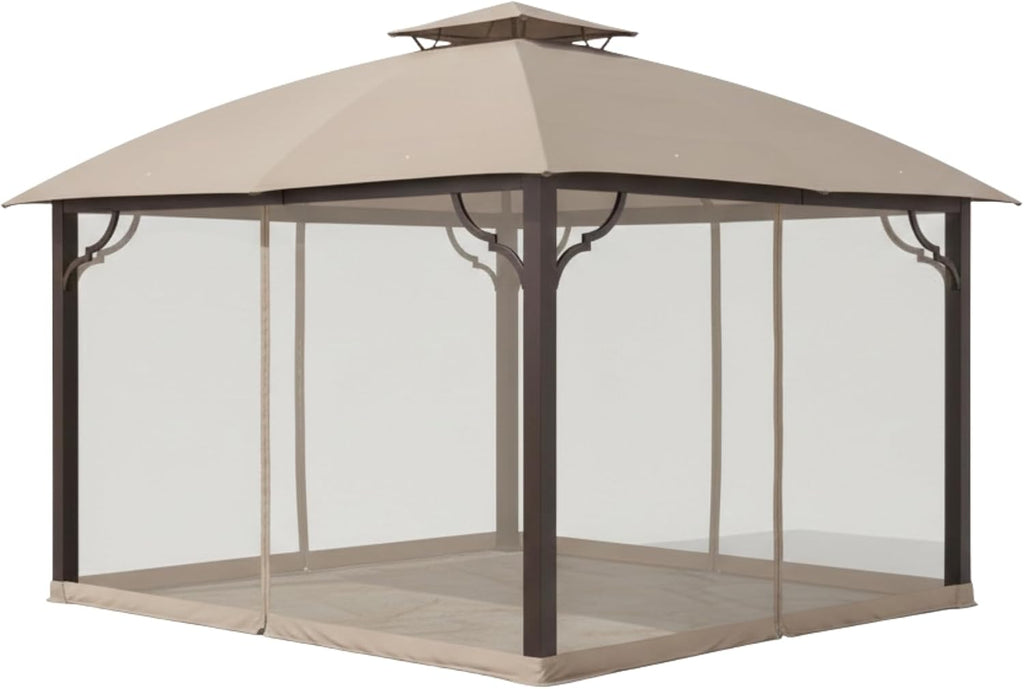 Garden Winds Reinforced RipLock 350 Replacement Canopy Top and Netting Set Compatible with Berkley Jensen 10' x 12' Gazebo Models A101010200, A111016100 - Beige