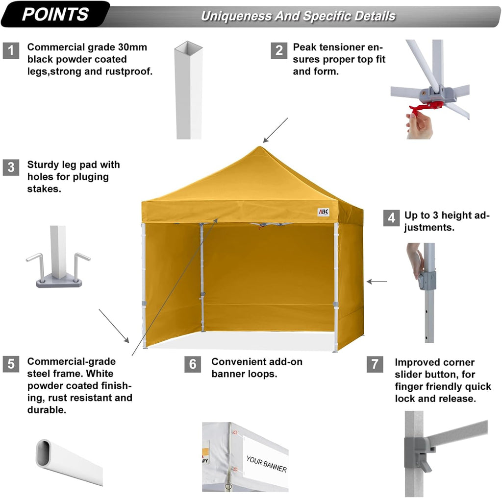 ABCCANOPY Easy Pop Up Canopy Tent with Sidewalls 8X8 Commercial -Series, Light Gold