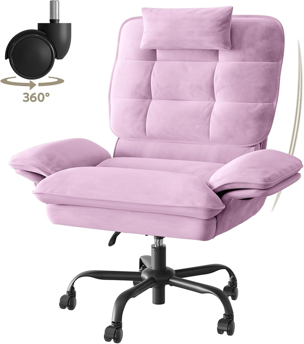Bestier Criss Cross Chair with Flip-Up Armrests and Headrest, 135° Reclining Swivel Executive Chair with Side Pockets, Big and Tall Computer Desk Chair for Home Office Bedroom, Pink Velvet