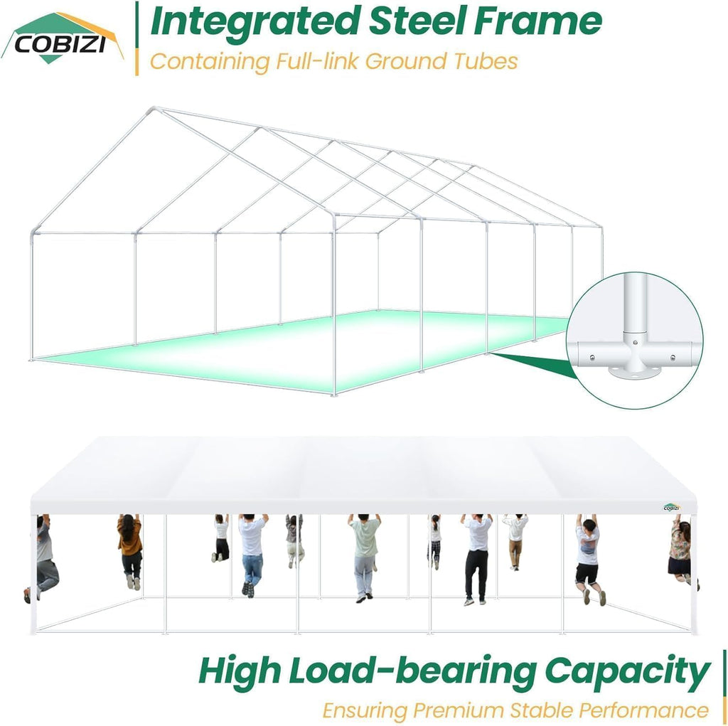 COBIZI 16x32 Heavy Duty Party Tent Outdoor Waterproof Canopy with 14 Church Windows & 10 Sidewalls, Built-in Sandbag, White Powder Coating Commercial Event Shelter Tents for Parties Wedding BBQ Patio