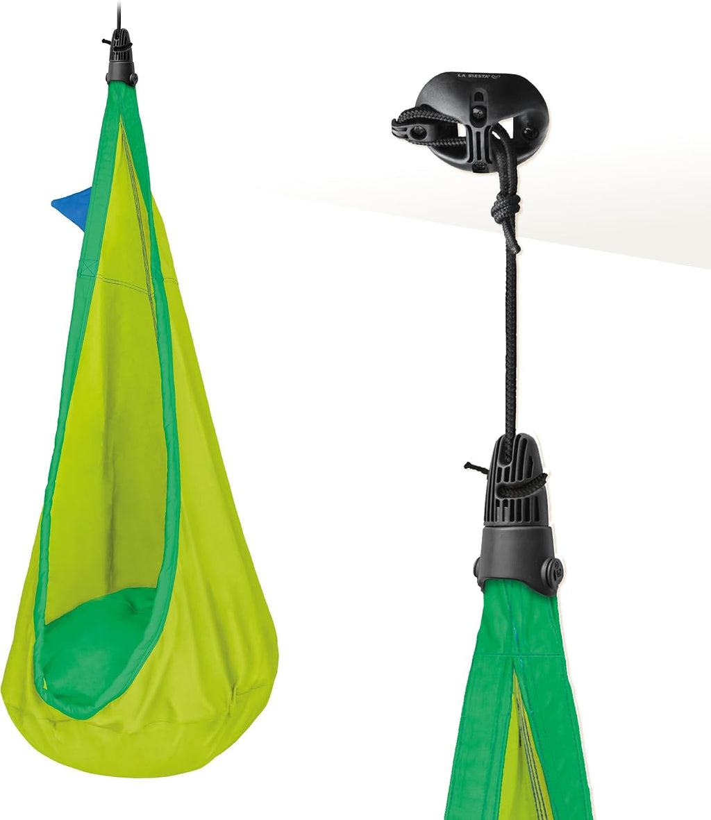 La Siesta® Joki Air Hanging Nest Sensory Swing for Kids - Weather-Resistant Outdoor Indoor Swing for Kids, Hammock Chair Pod Swing Ages 3-12 - Froggy