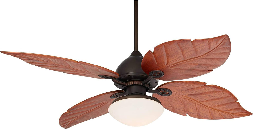 Casa Vieja 60' Casa Oak Creek Tropical Outdoor Ceiling Fan with LED Light Oil Rubbed Bronze Walnut Solid Wood Blades White Glass Bowl Damp Rated for Cottage Core Patio Exterior House Porch Barn