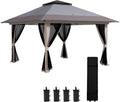 Outsunny 13' x 13' Pop Up Gazebo with Netting, UPF 50+ Instant Canopy Tent Shelter with Water/Sand Bags, Wheeled Carry Bag, for Outdoor, Garden, Parties, Light Gray