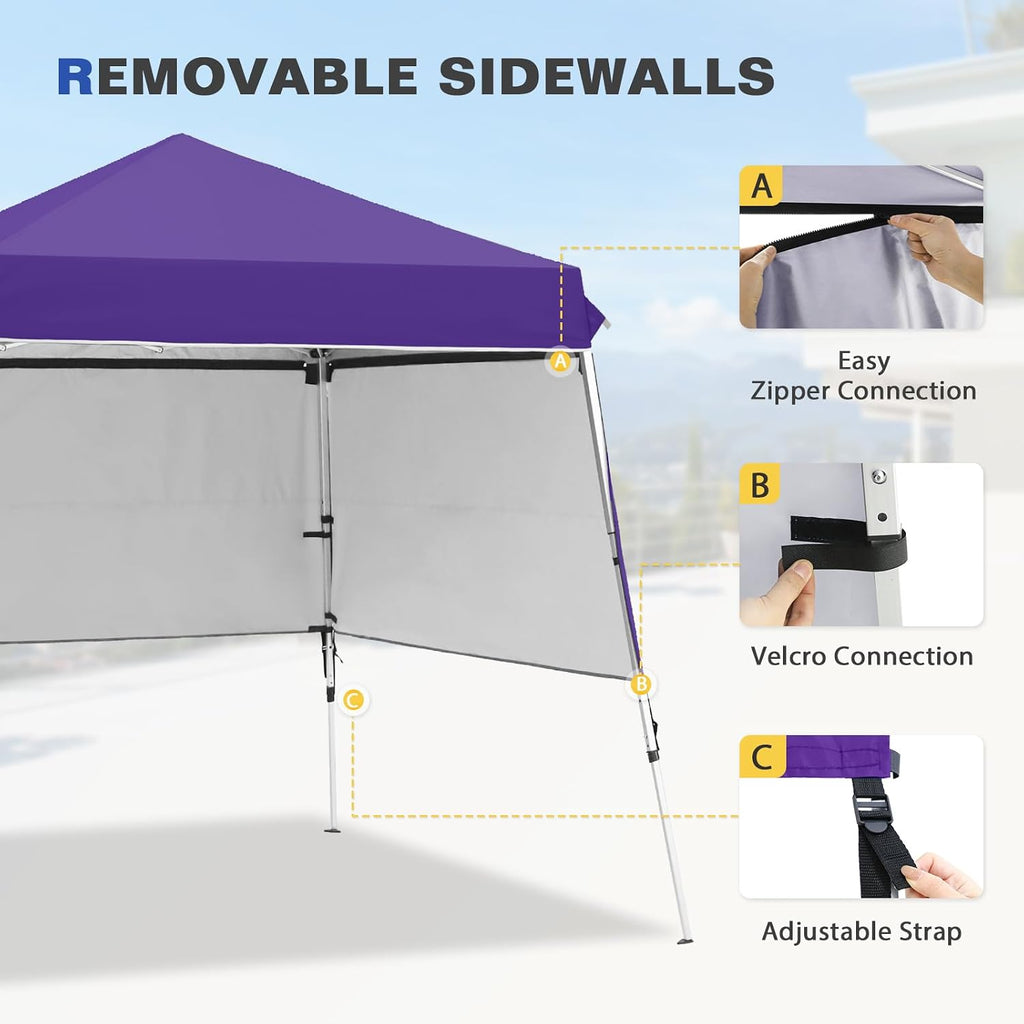 EAGLE PEAK Day Tripper 8x8 Aluminum Super-Lightweight Slant Leg Pop Up Canopy with 3 Removable Walls, Instant Outdoor Backpack Canopy Tent, Outside Beach Folding Sun Shelter, 8x8 Base 6x6 Top, Purple