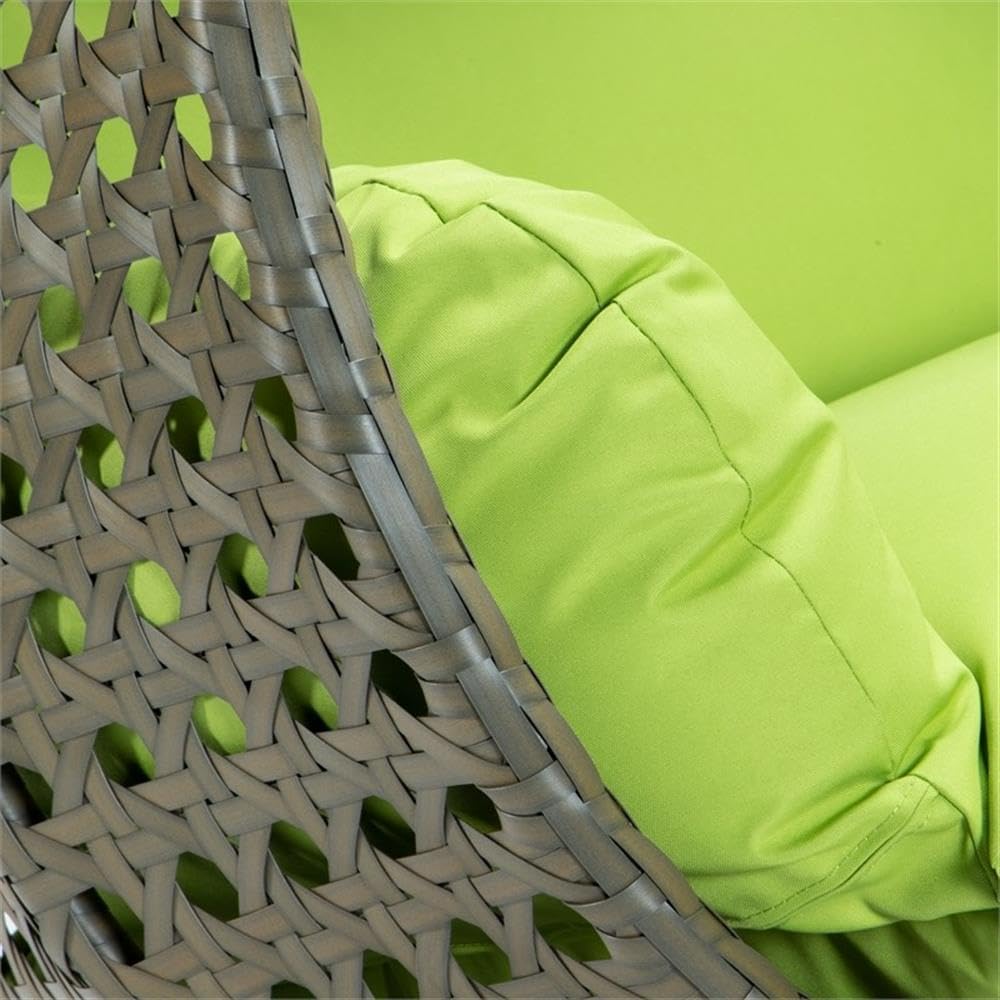 LeisureMod 2 Person Wicker Egg Chair Outdoor Indoor Bedroom Patio Hanging Lounge Swing Hammock Chairs with Beige Stand and UV Resistant Cushions (Light Green)