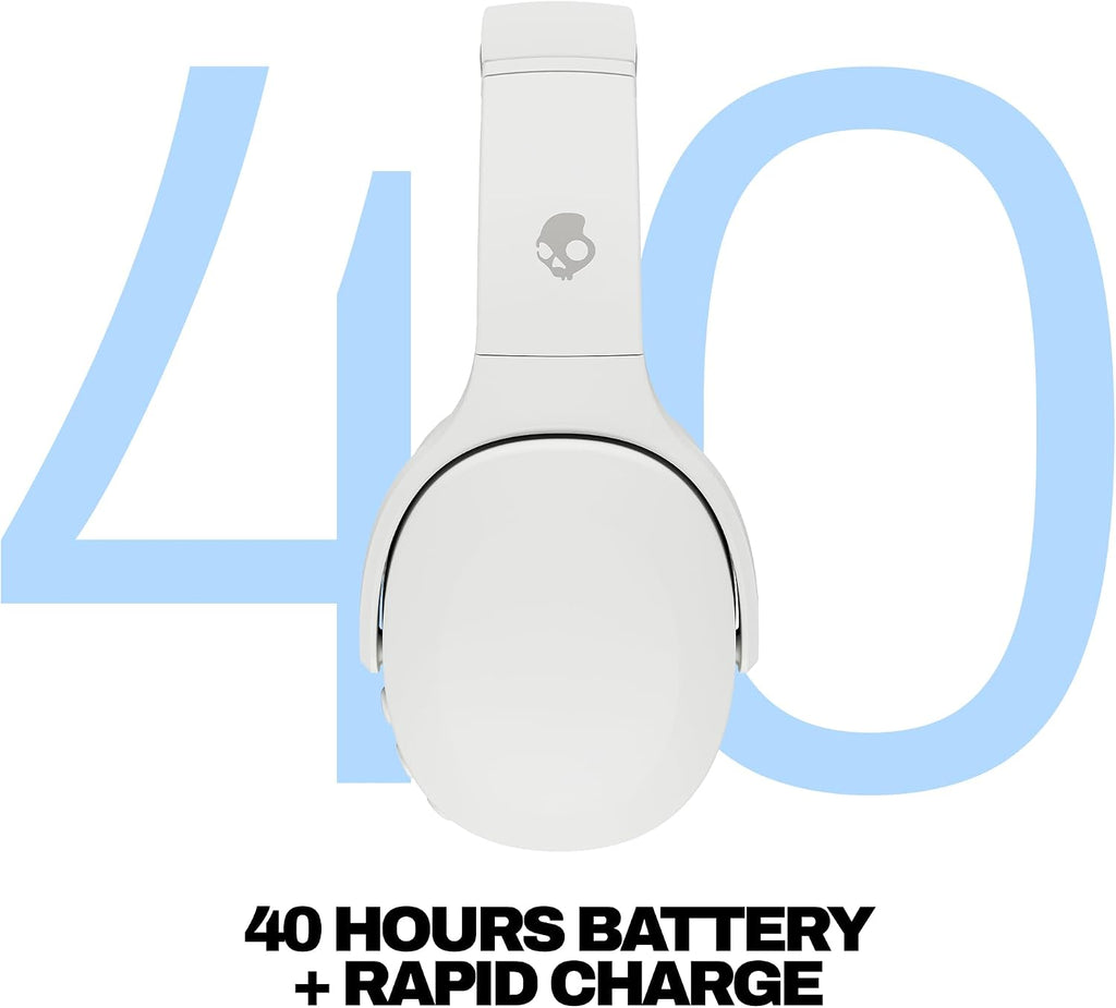 Skullcandy Crusher Evo Wireless Bluetooth Headphones with Multi-Sensory Bass, Noise Isolating Over-Ear Fit, Up to 40 Hours Battery, Microphone for iPhone Android - Bone