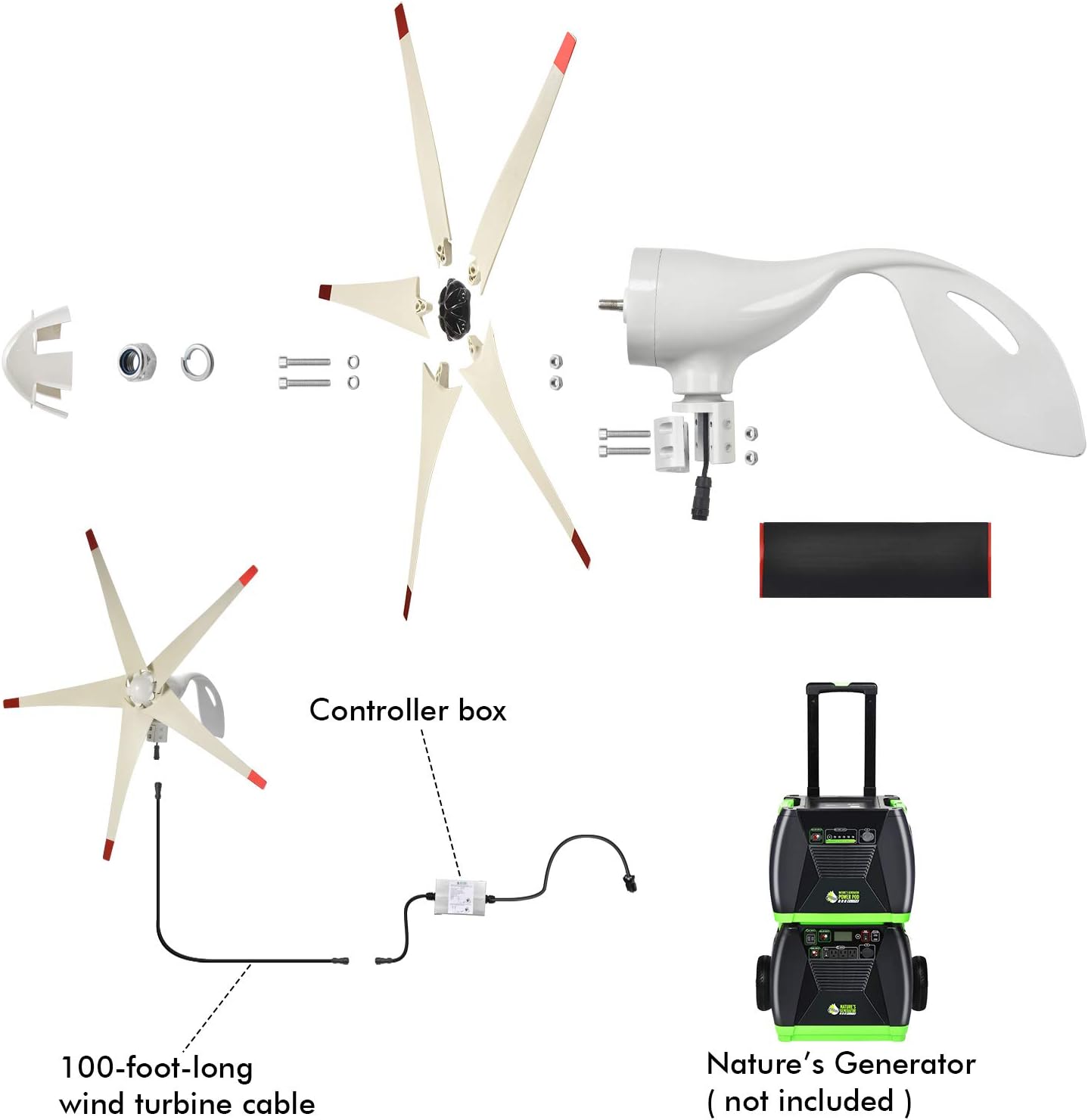 Nature's Generator Elite Gold - WE System:3600W Solar & Wind Powered Pure Sine Wave Off-Grid Nature's Generator Elite+2pcs 100W Solar Panel+Wind Turbine HKNGAUELW