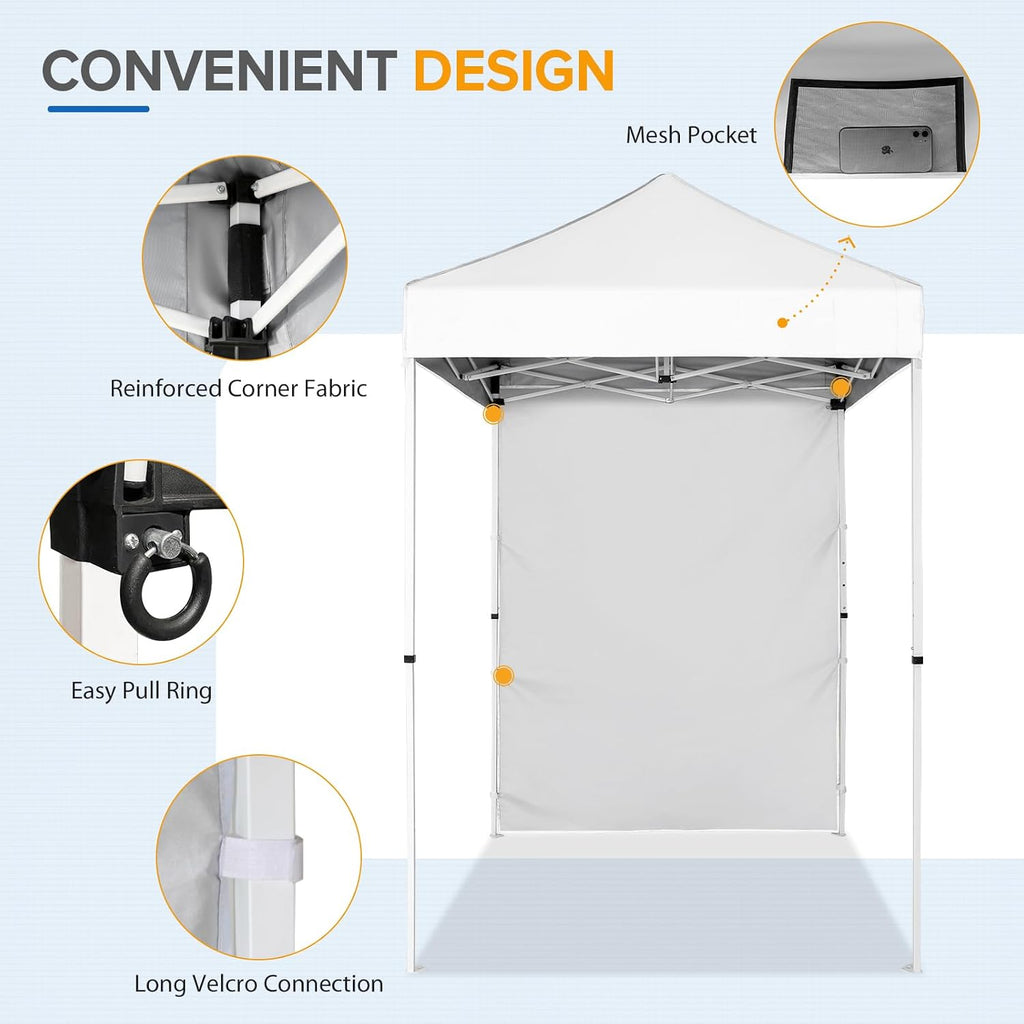 EAGLE PEAK Pop up Canopy 5x5, Outdoor Portable Canopy Tent with One Removable Sunwall, Carry Bag Included, White