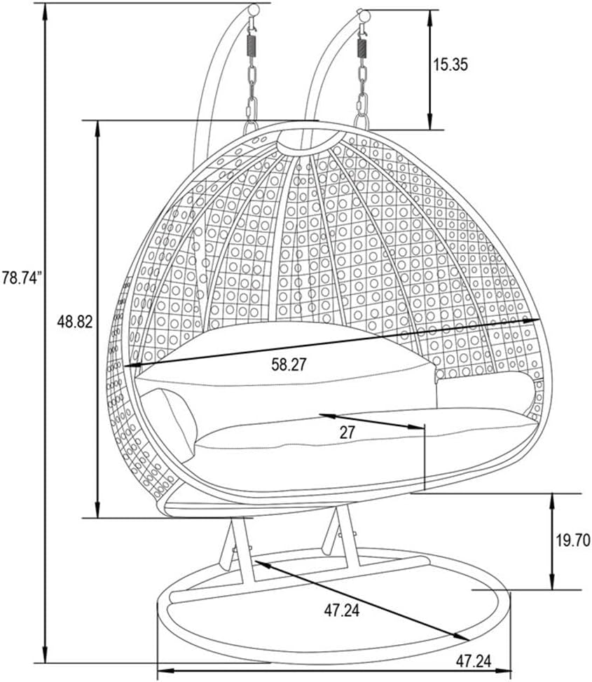 LeisureMod Blue Wicker 2 Person Egg Swing Chair with Beige Stand and Cushions - Double Hanging Hammock Lounge for Patio, Indoor & Outdoor Use