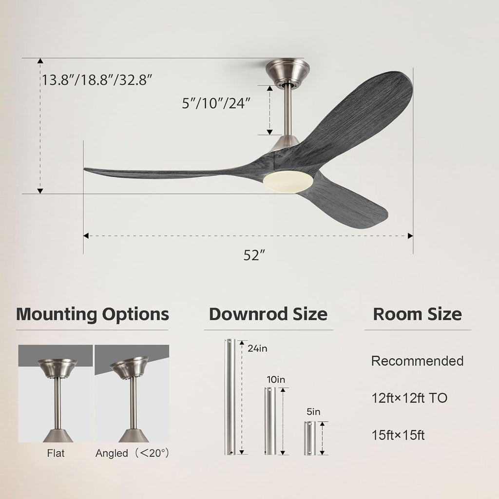 52 Inch Outdoor Ceiling Fan with Light, Wifi Smart Fan with Alexa/App/Remote Control, Quiet Reversible Energy Efficient DC Motor, Modern Farmhouse Style, Damp Rated for Patios Garage Porch Bedroom