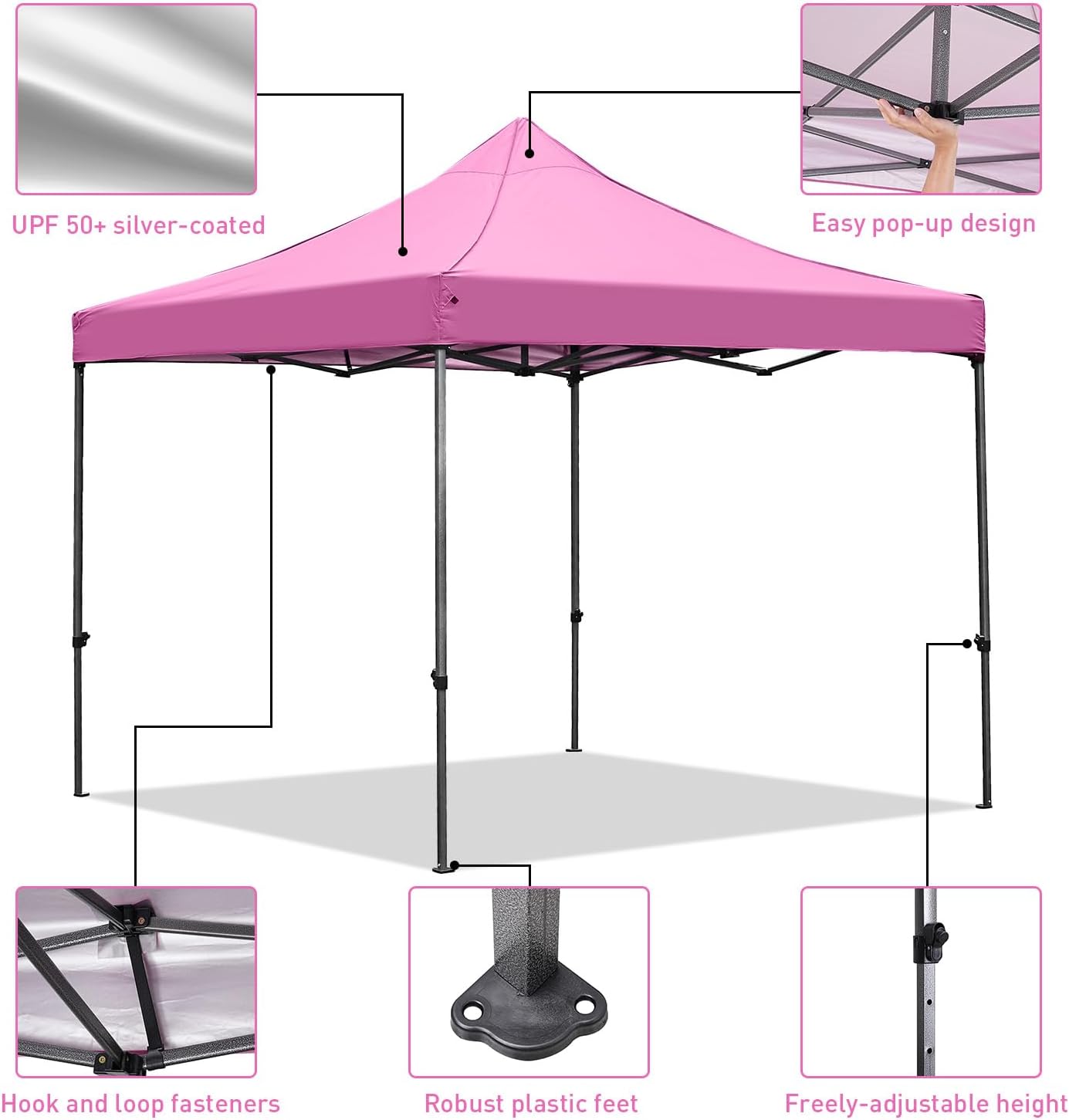 GDY 10x10 Ft Steeple Outdoor Pop Up Canopy Tent, Commercial Portable Instant Folding Gazebos, Patio Canopies with Wheel Bag, Pink.