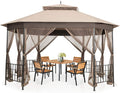 Tangkula 10 x 12 Ft Patio Gazebo, Heavy Duty Octagonal Canopy with Netting Sidewalls & Sturdy Steel Frame, Double Roof Vented Shelter for Backyard Event Party BBQ (Brown)