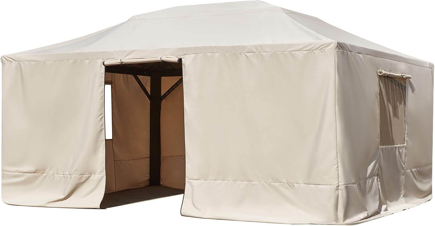 YOLENY Winter Gazebo Cover for 12×16 Hardtop Gazebo, Gazebo Accessories for All Seasons, Transform Your Gazebo for Winter, with Mesh Screens and Doors and Windows (Hardtop Gazebo Not Included), Beige
