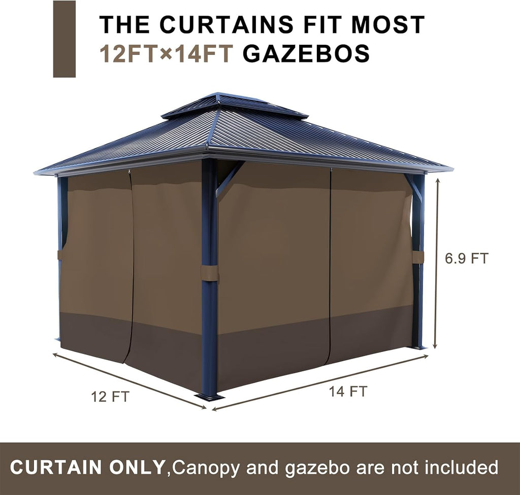 BPS 12' x 14' Gazebo Privacy Curtains with Double Zipper, 4-Panels Side Wall Universal Gazebo Side Panels Replacement for Patio, Outdoor Canopy, Garden and Backyard (Curtain Only)