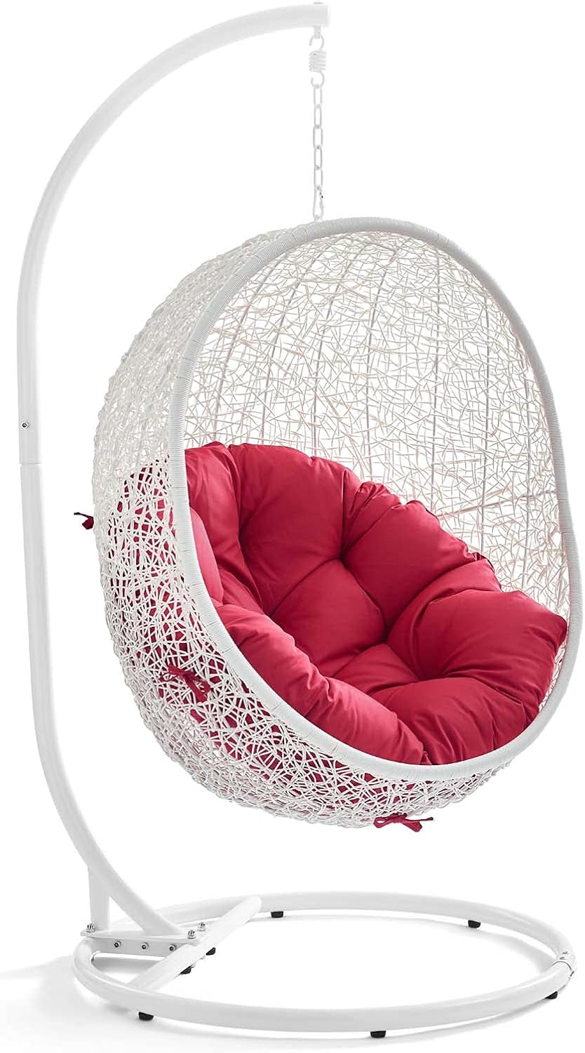 LexMod EEI-2273-WHI-RED Hide Outdoor Patio Swing Chair, White Red