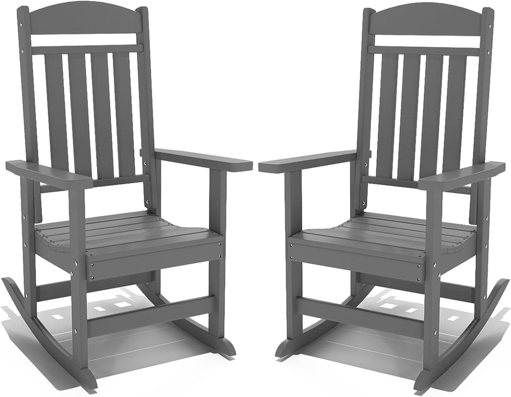 NAVINE Outdoor Rocking Chairs Set of 2, Oversized High Back Patio Rocking Chairs, All Weather Porch Rocking Chairs for Outside. Dark Grey
