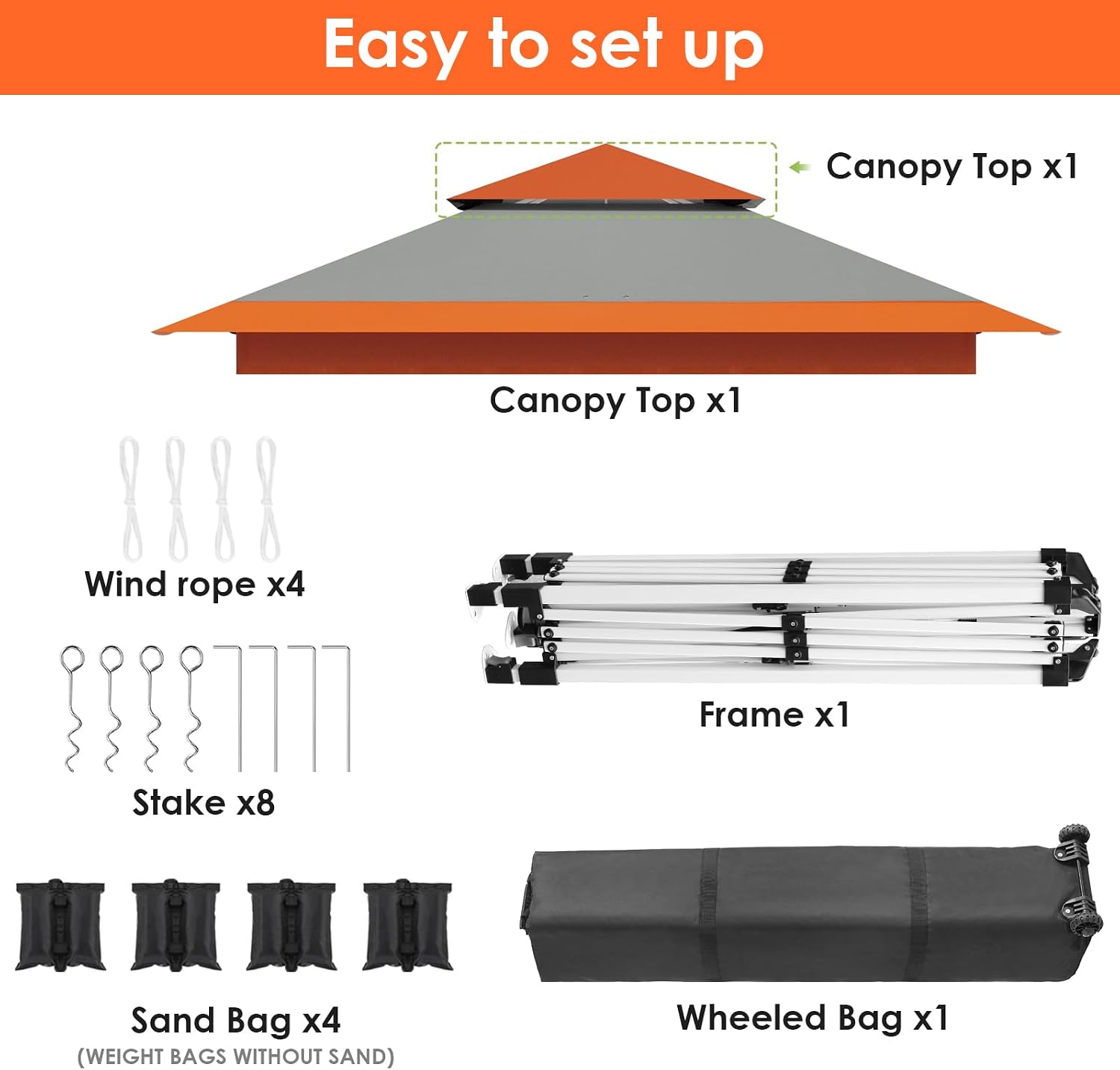 TLSUNNY 13X13 Pop Up Canopy Tent, Camping Shader W/Overhanging Eaves & Sand Bag, Outdoor Gazebo Shelter W/One Push Setup & Wheeled Bag, Height Adjustable, for Patio, Market, Party (Orange, 13FTX13FT)
