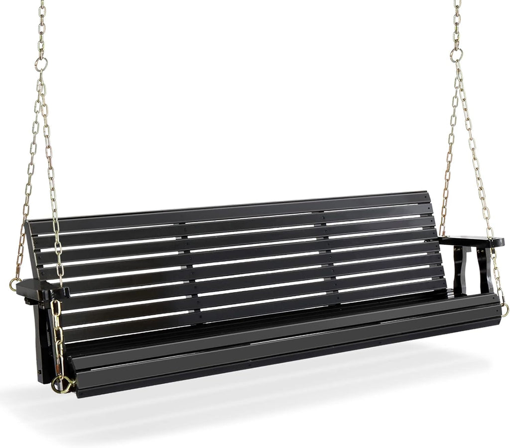 VINGLI Upgraded Patio Wooden Porch Swing for Courtyard & Garden, Heavy Duty 880 LBS Swing Chair Bench with Hanging Chains for Outdoors (Black, 5 FT)