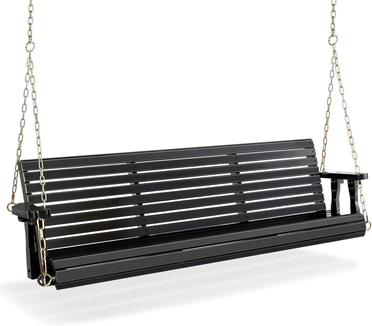VINGLI Upgraded Patio Wooden Porch Swing for Courtyard & Garden, Heavy Duty 880 LBS Swing Chair Bench with Hanging Chains for Outdoors (Black, 5 FT)