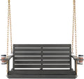 VINGLI Heavy Duty 1600 LBS HDPE Porch Swing Outdoor with Rotatable Cup Holder, 4 FT Patio Bench Swing with Adjustable Chains, 2 Person Hanging Porch Swing Chair for Porch, Yard, Tree, Garden - Grey
