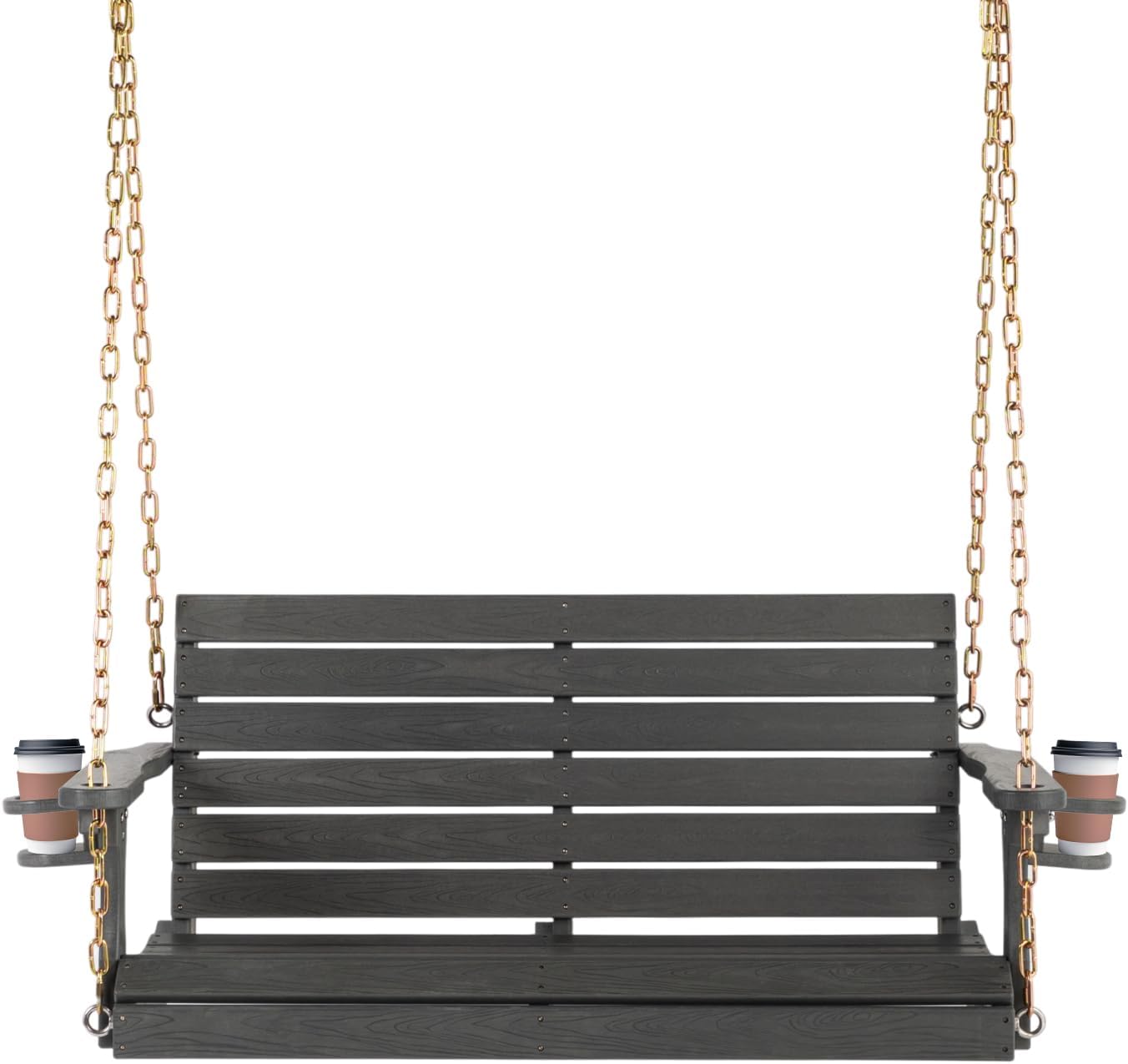 VINGLI Heavy Duty 1600 LBS HDPE Porch Swing Outdoor with Rotatable Cup Holder, 4 FT Patio Bench Swing with Adjustable Chains, 2 Person Hanging Porch Swing Chair for Porch, Yard, Tree, Garden - Grey