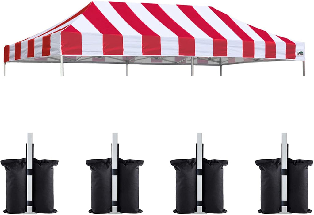 Eurmax USA 10x20 Pop Up Canopy Replacement Top,Universal Instant Canopy Cover ONLY,Heavy Duty UPF 50+ UV Protection,Water & Wind Resistant Tarp,30+ Colors Available,Bonus 4 Sand Bags (Stripe Red)